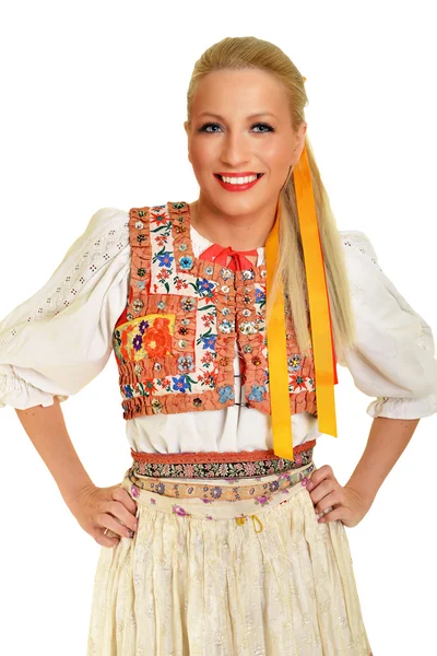 Жінка одягнена на словацькому фольклорному одязі — стокове фото