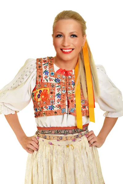 A Szlovák folklór ruha öltözött nő — Stock Fotó