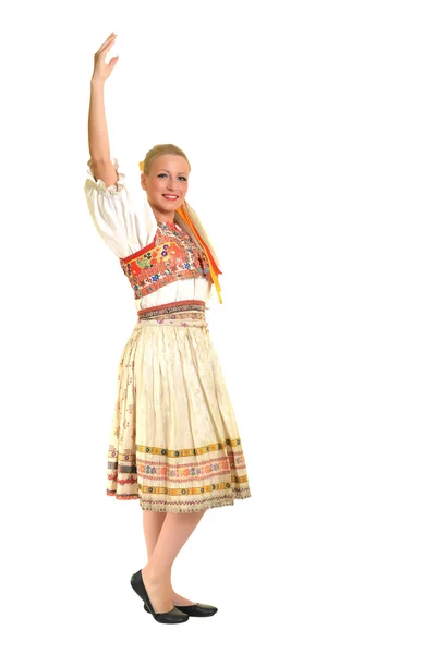 Donna vestita con abito folcloristico slovacco — Foto Stock