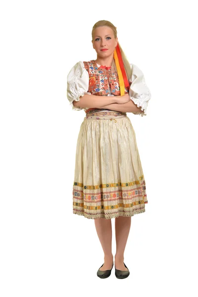 Kobieta ubrana na Słowackiego folkloru sukienka — Zdjęcie stockowe
