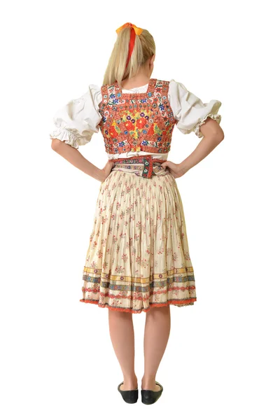 Vrouw gekleed op Slowaakse folklore jurk — Stockfoto