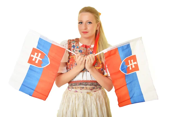 Žena oblečená na slovenský folklor šaty — Stock fotografie