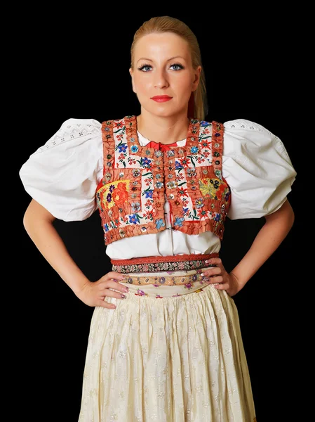 A Szlovák folklór ruha öltözött nő — Stock Fotó