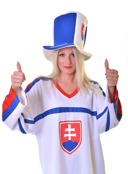 Blond kvinna slovakiska Fan — Stockfoto