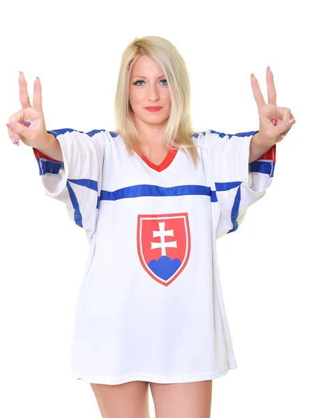 Blond kvinna slovakiska Fan — Stockfoto