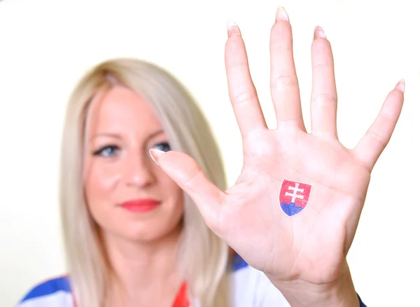 Sarışın kadın Slovakça Fan — Stok fotoğraf