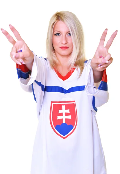 Sarışın kadın Slovakça Fan — Stok fotoğraf
