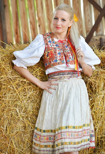 Woman dressed in Slovakian folklore costume — Stock Photo, Image