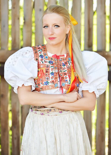 Woman dressed in Slovakian folklore costume — Stock Photo, Image