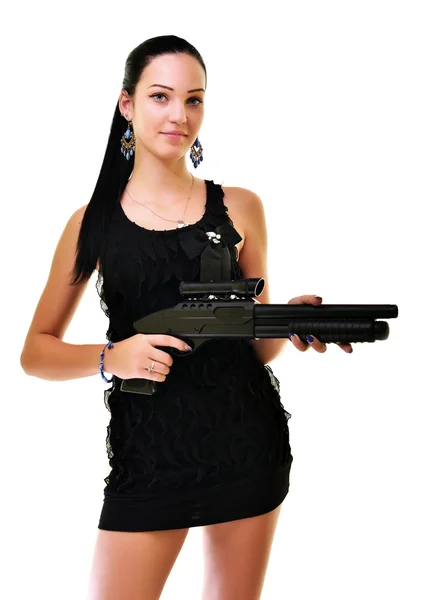 Beautiful girl with weapon — Stock Photo, Image