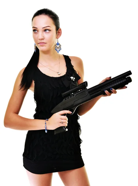 Schönes Mädchen mit Waffe — Stockfoto