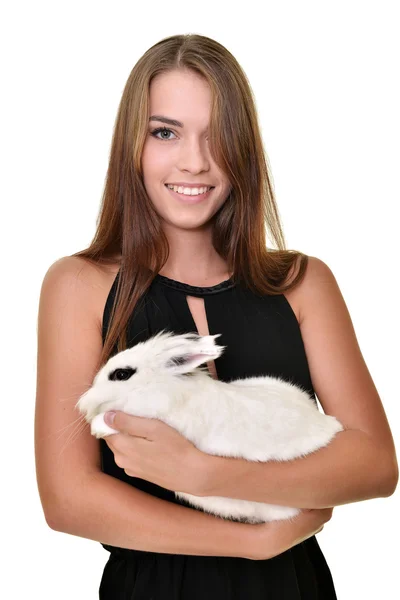 Mujer con conejo blanco —  Fotos de Stock