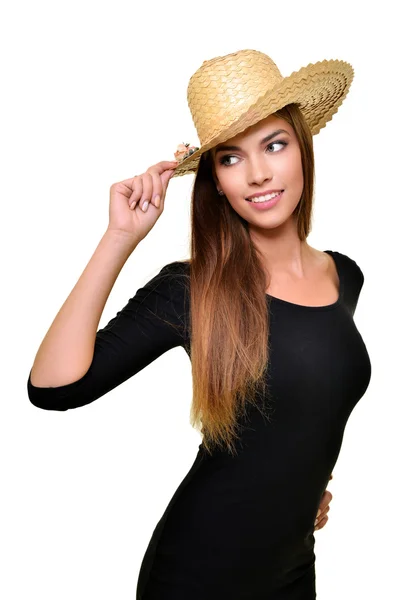 Jovem mulher de chapéu de palha — Fotografia de Stock