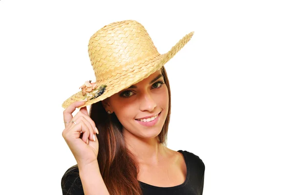 Mujer joven con sombrero de paja — Foto de Stock