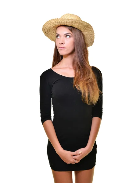 Mujer joven con sombrero de paja — Foto de Stock