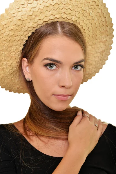 Jovem mulher de chapéu de palha — Fotografia de Stock