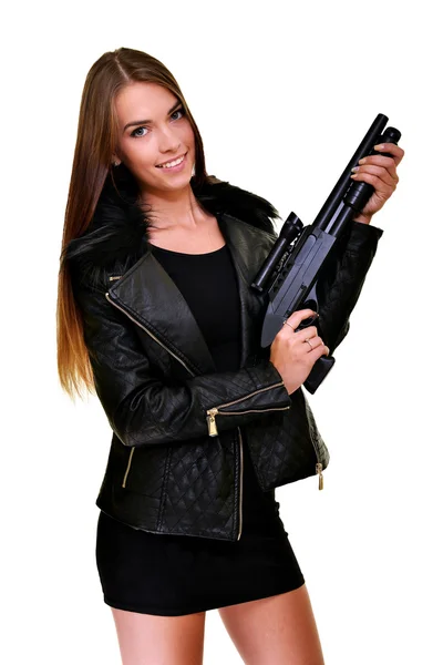 Jeune femme avec tommy-gun — Photo