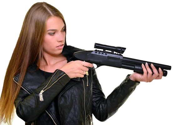 Young woman with tommy-gun — Stock Photo, Image