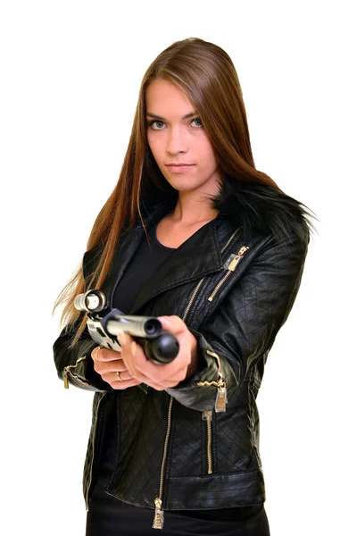 Mujer joven con metralleta — Foto de Stock