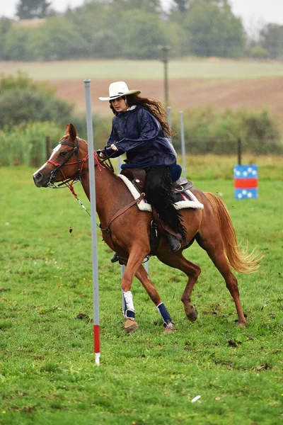 Flicka ridning en häst — Stockfoto