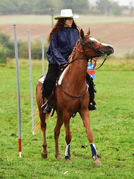 Flicka ridning en häst — Stockfoto