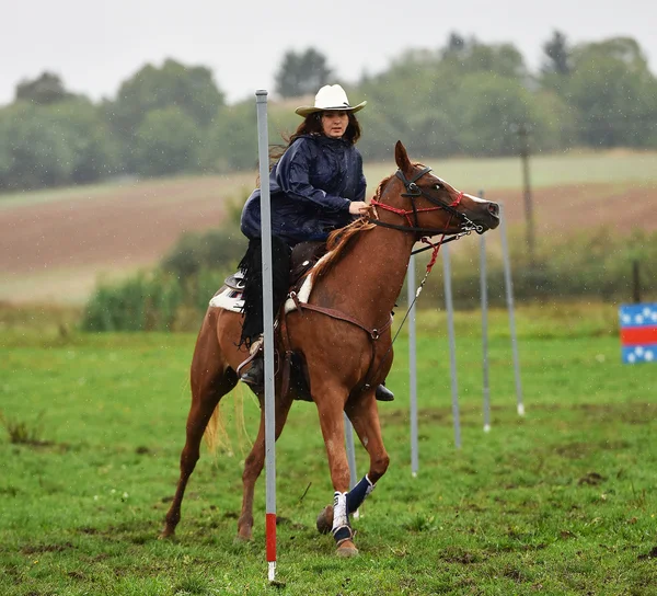 Flicka ridning en häst — Stockfoto