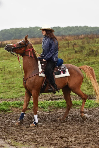 Flicka ridning en häst — Stockfoto