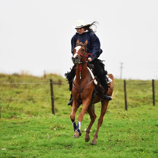 Fille monter un cheval — Photo