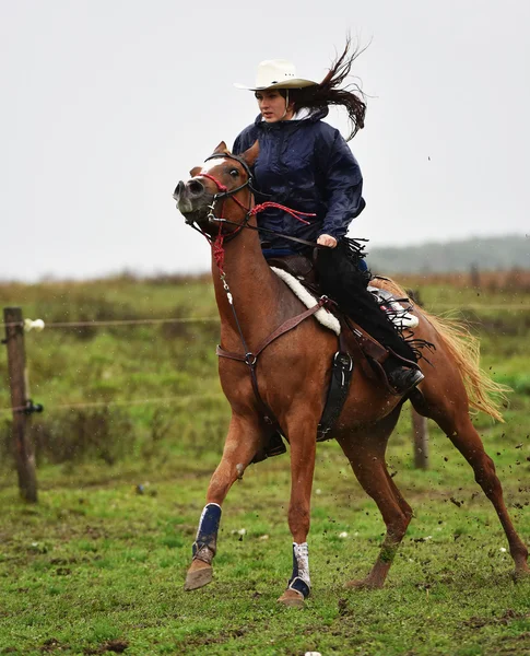 Fille monter un cheval — Photo