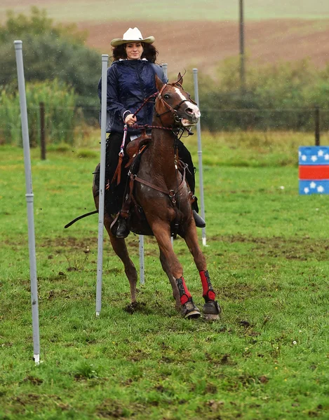 Flicka ridning en häst — Stockfoto