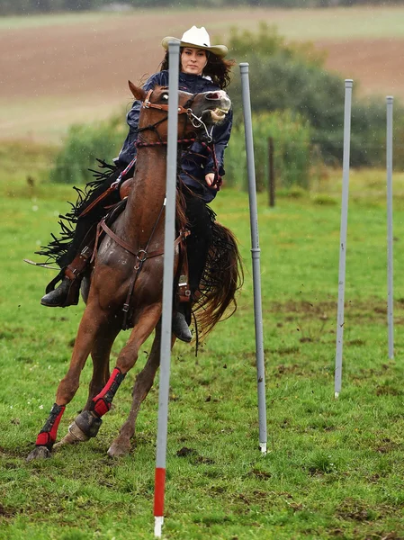 Flicka ridning en häst — Stockfoto