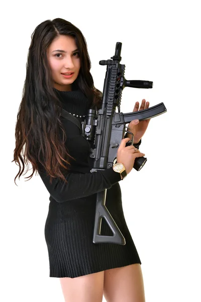 총을 든 젊은 여자 — 스톡 사진