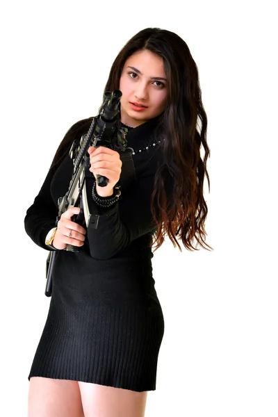 Junge Frau mit Waffe — Stockfoto