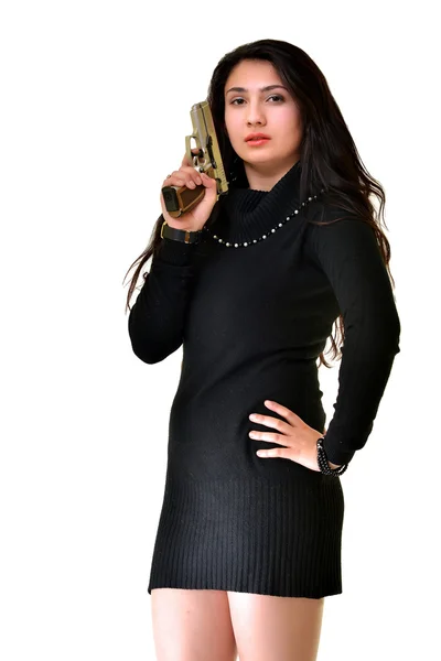 Mladá žena s pistolí — Stock fotografie