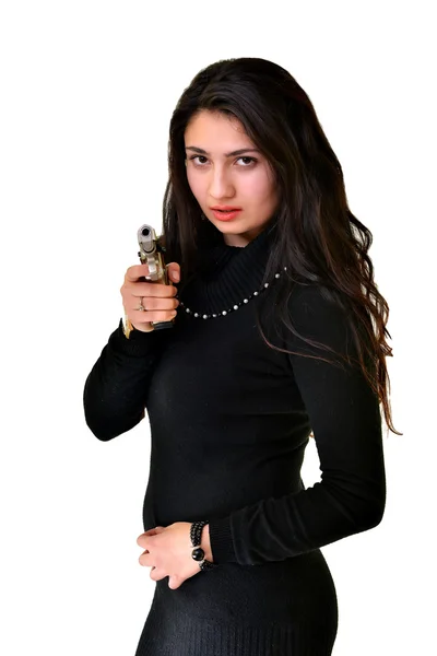 Νεαρή γυναίκα με όπλο — Φωτογραφία Αρχείου