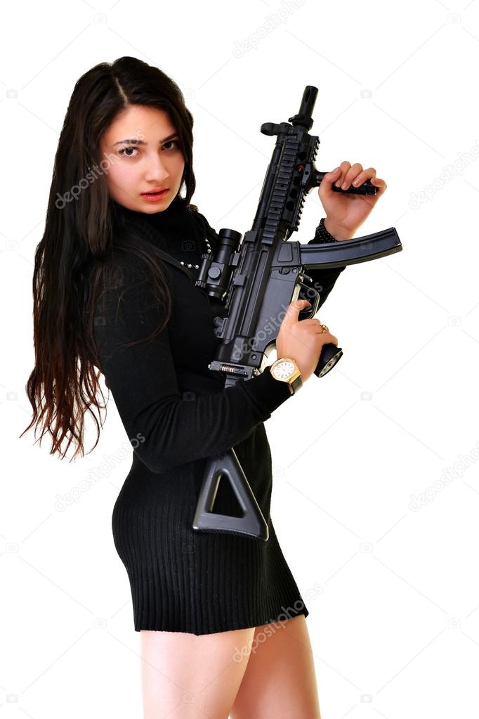 Young woman with gun