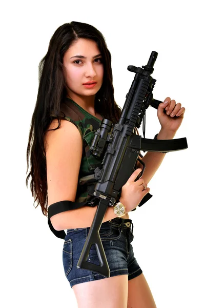 Mujer joven con pistola — Foto de Stock