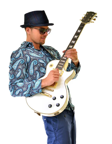 Учитель гитары изолирован на белом фоне — стоковое фото