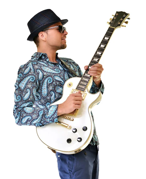 Guitarist teacher isolated on white background — Stock Photo, Image