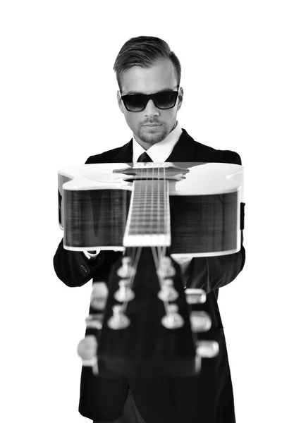 Guitarist teacher isolated on white background — Stock Photo, Image
