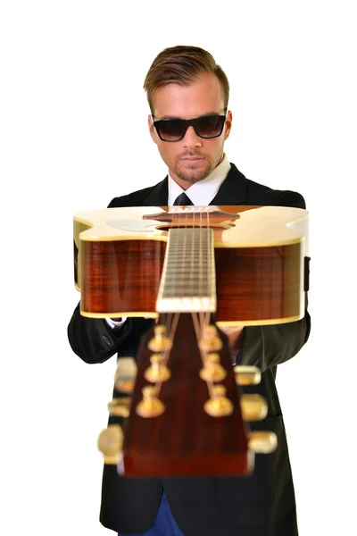 Kytarista učitel izolovaných na bílém pozadí — Stock fotografie