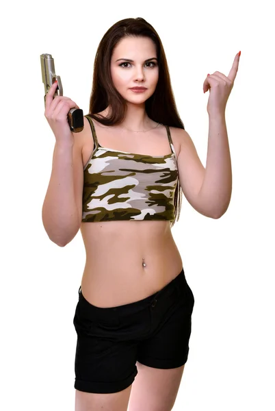 Hermosa mujer con pistola — Foto de Stock