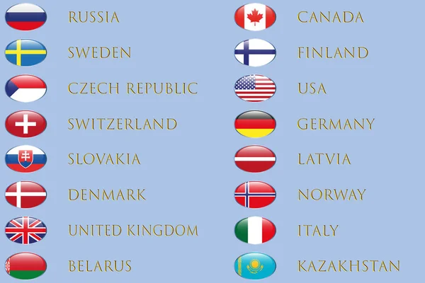 Aankondiging Van Deelnemers Vlaggen Van Teams Van Ijshockeywedstrijden 2021 Hockey — Stockvector