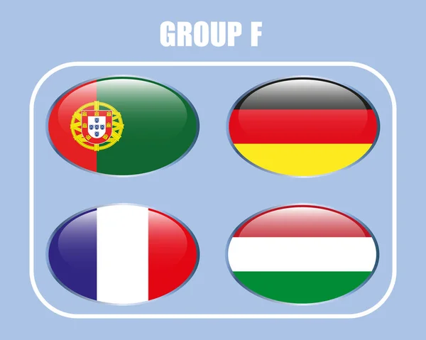 Bandeiras Das Equipas Participantes Com Texto Para Taça Europeia — Vetor de Stock