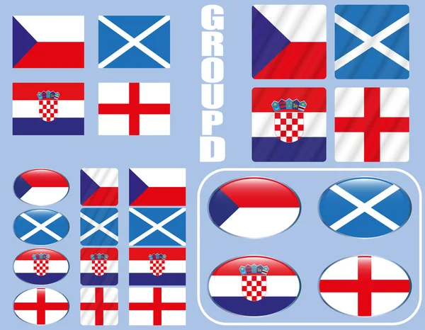 Banderas Los Equipos Participantes Con Texto Para Copa Europa — Vector de stock