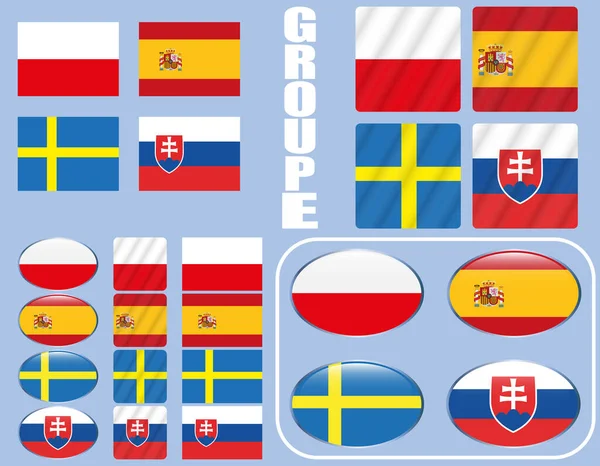 Bandeiras Das Equipas Participantes Com Texto Para Taça Europeia —  Vetores de Stock