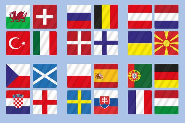 Flags Participating Teams Text European Cup — Stock Vector