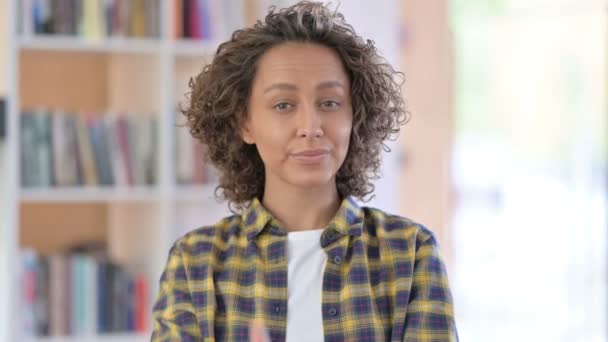 Portrait of Mixed Race Woman No Sign by Finger — Stock Video