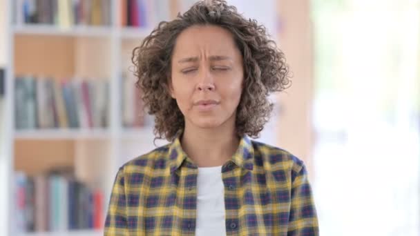 Portrait of Sleepy Mixed Race Woman Yawning — Stock Video