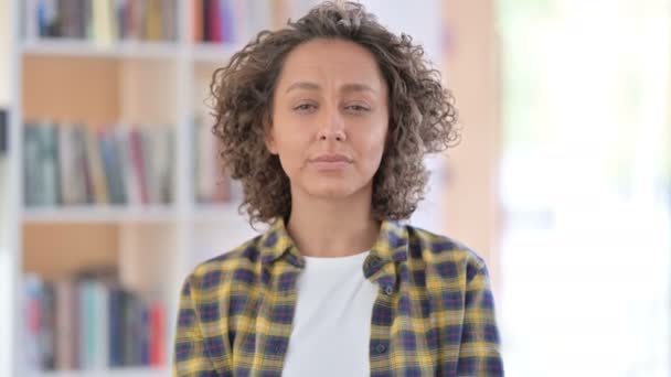 Portrait of Mixed Race Woman having Neck Pain — Stok Video